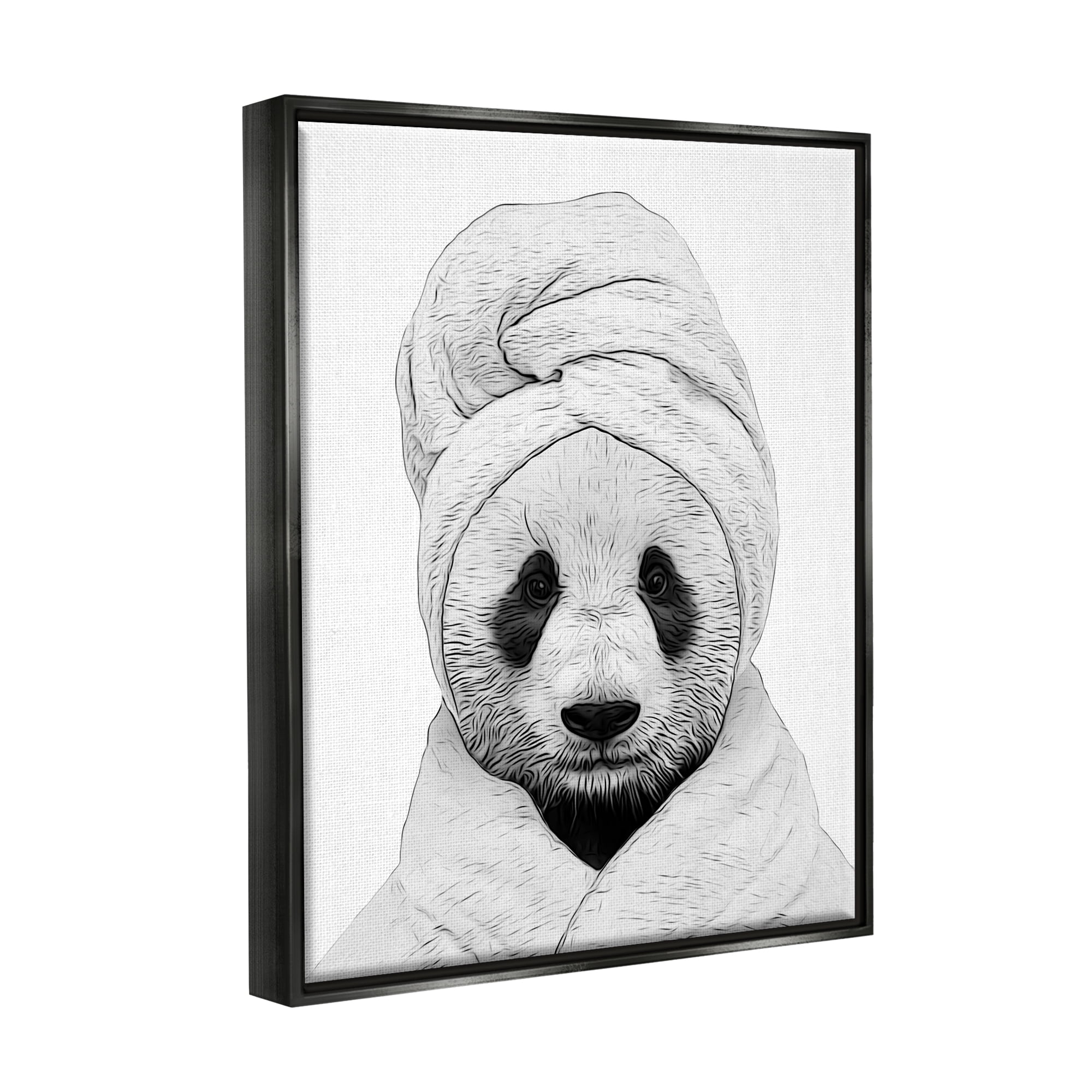 Stupell Industries Panda Bear Wildlife Bathroom Robe Animals & Insects Painting Black Floater Framed Art Print Wall Art