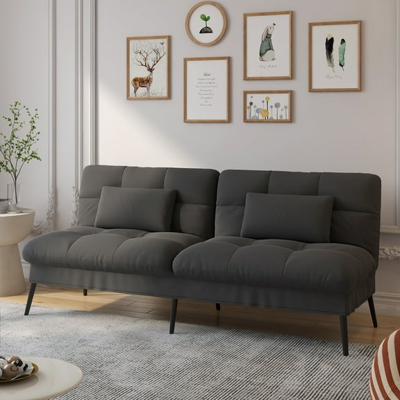 Futon Sofa Bed 73″ W Large Size Fabric Futon Couch with Adjustable Backrest Folding Futon Sleeper Recliner,Black