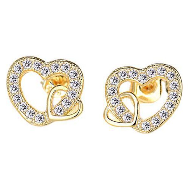 Pendientes de titanio para orejas sensibles, pendientes de poste de titanio para mujer, corazón (color dorado). Plata)2 piezas