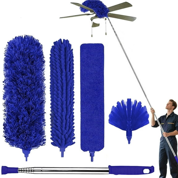 GARITIN Dusters for Cleaning, Cobweb Duster with Extension Pole, Ceiling Fan Cleaner Duster, Extendable Microfiber Duster for Ceiling Fan Blades Spider Web with Long Handle, Blue