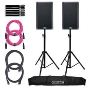 (2) QSC K8.2 K2 Series Two-Way 8" Powered Loudspeakers with Stands & Pink Cables Package