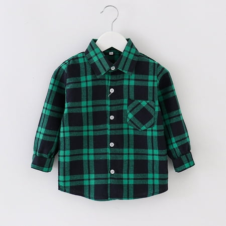 

Boys Coats Flannel Jacket Plaid Long Sleeve Lapel Button Down Shacket Girls Shirt Top Outwear