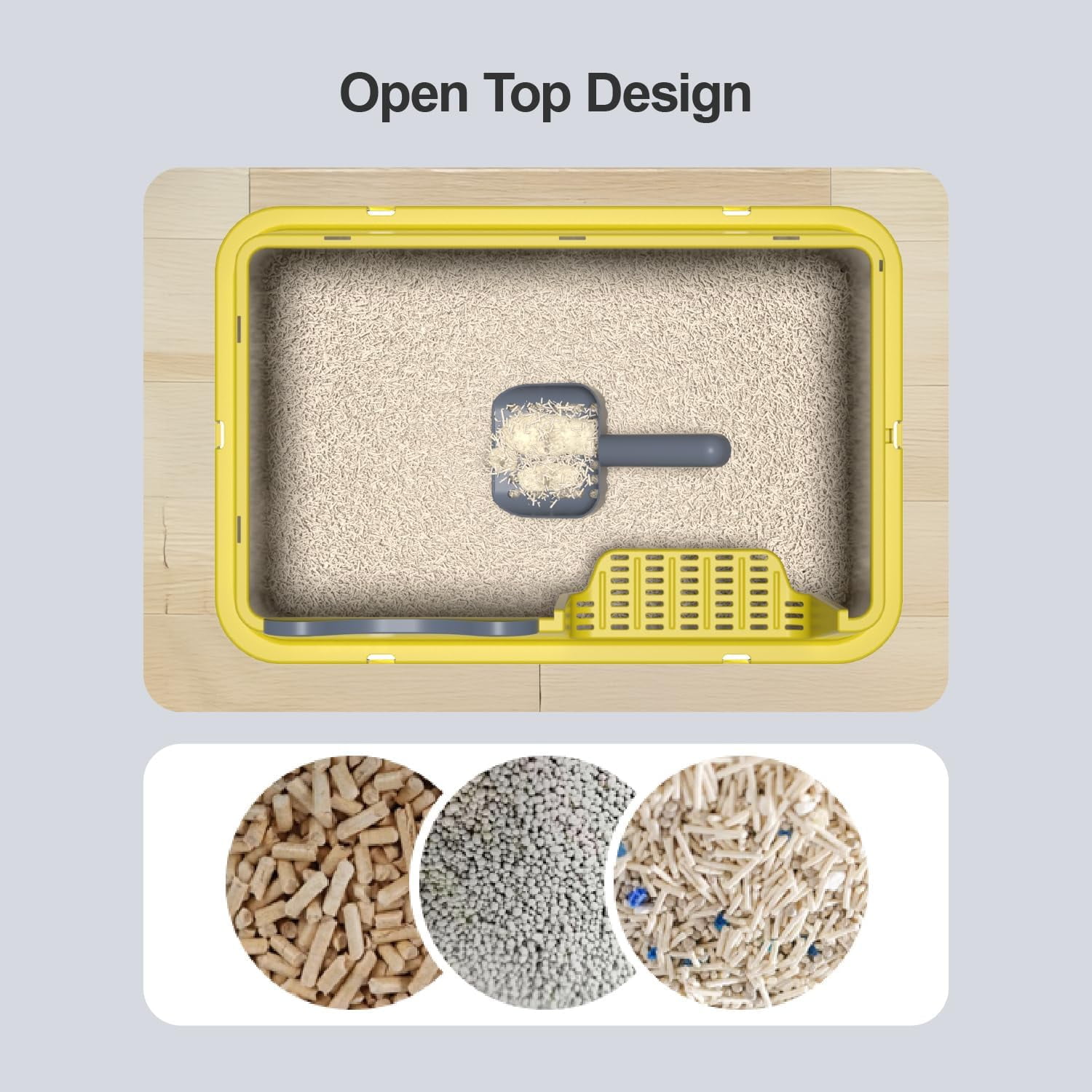 Stainless Steel Cat Litter Box, Open Top High-Sided Metal Litter Box with Scoop, Extra Large Litter Boxes for Kitty Kitten and Big Cats, Anti-Urine Leakage, Non-Sticky, Easy to Clean (Yellow)