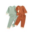 thumbnail image 3 of Xingqing Toddler Baby Boy Girl Knitted Clothes Patchwork Long Sleeve Sweatshirt and Pants 2Pcs Spring Fall Outfits, 3 of 8