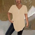 thumbnail image 4 of Women's Plus Size Tops V-Neck Button down T-Shirts, Casual Solid Summer Loose Basic Tee ,Beige,5XL, 4 of 5