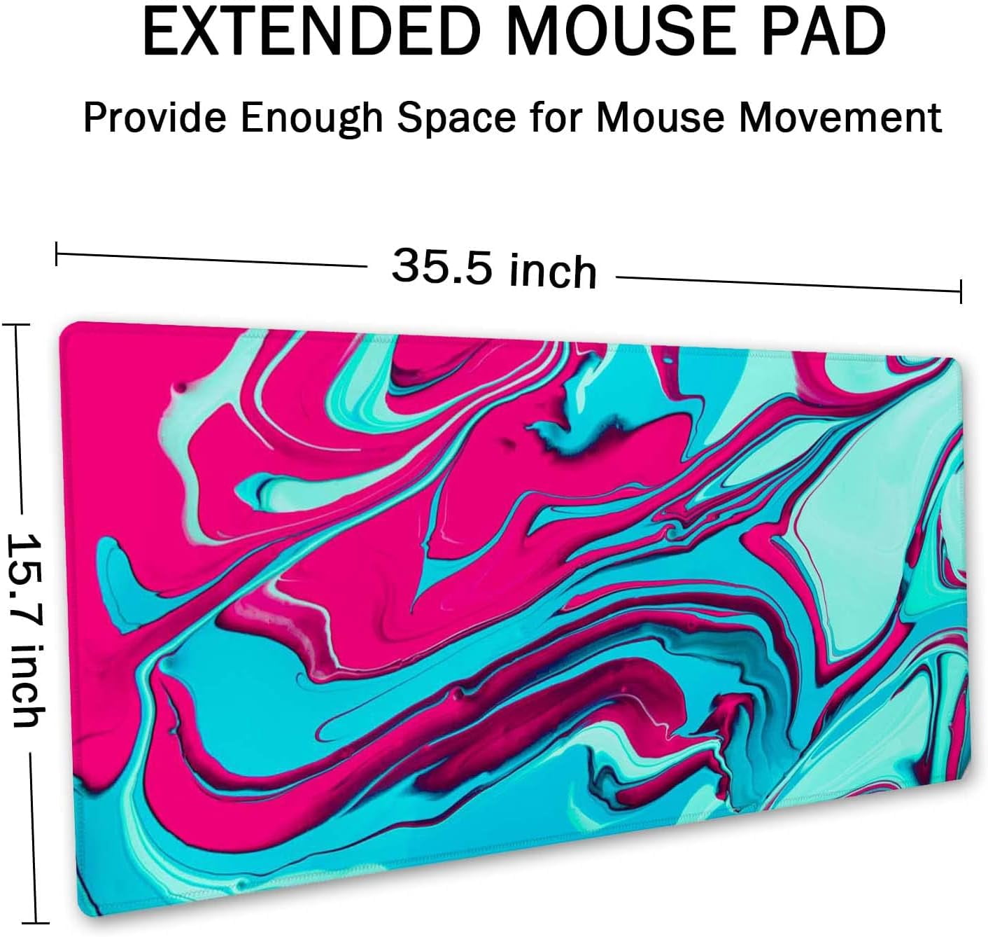 Desk Mat,Large Mouse Pad 35.5''''×15.7'''' XXL Extended Gaming Mouse Pad Mat with Non-Slip Base Stitched Edge Mousepad for Computer,Office,Keyboard and Laptop - Red Blue Marble