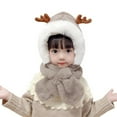 thumbnail image 3 of YAOBAMM Exquisite Children Hat Children Winter Hat Antler Decor Soft Thick Plush Warm Color Matching Integrated Hat Scarf Decorative Ear Neck Head Protection, 3 of 7