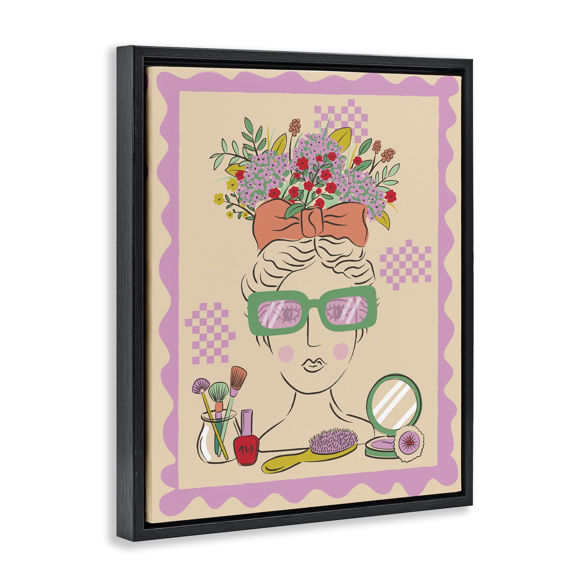 Stupell Industries Makeup & Fashion Boudoir People Painting Black Floater Framed Canvas Art Print Wall Art, 17 x 21
