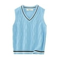 thumbnail image 2 of Haitryli Boys Girls V-Neck Knitted Sweaters Vest Cable Knit Waistcoat Kids Sleeveless Jumper Tank Top Light Blue 130, 2 of 4