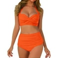 thumbnail image 1 of Women's Full Coverage V Neck Bikini Set - High Waisted Ruched Two Piece Swimsuit Padded Bathing Suit, 1 of 1