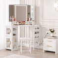 thumbnail image 1 of Bingirl Corner Vanity Desk Featuring LED Lighted Mirror, Charging Station, Storage Cabinet, and Stool, 1 of 6