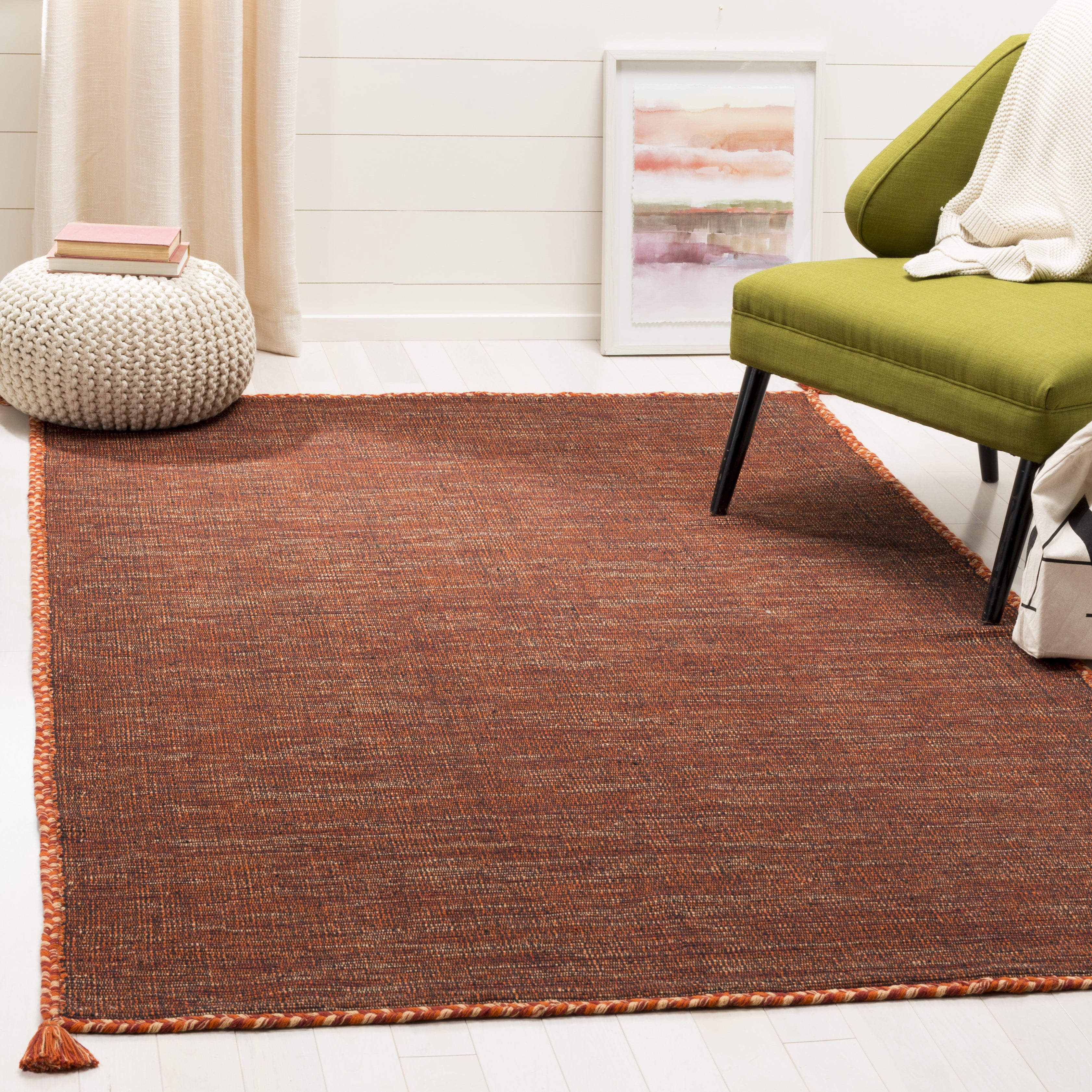 SAFAVIEH Montauk Bijar Solid Cotton Area Rug, Orange/Black, 2' x 3'