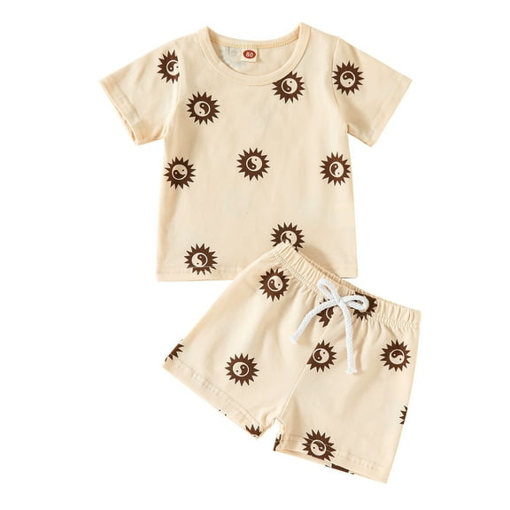 Otqutp Toddler Outfits Set for Birthday Summer Boys Girls Short Sleeve Cartoon Prints T Shirt Tops Shorts Outfits for 6M to 5 Years