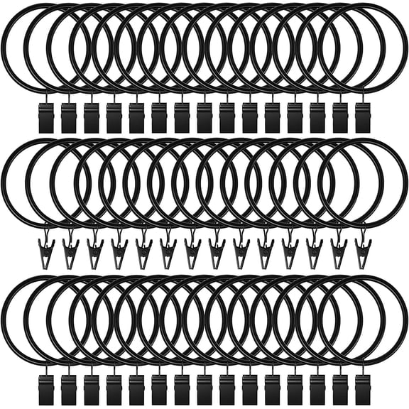 TAVENE 44Pack Curtain Rings with Clips Hooks, 2in Interior Diameter Curtain Hangers Clips, Rustproof Metal Stainless Steel Drapery Rings, Fits Diameter 1.8 in Rod, Vintage Black