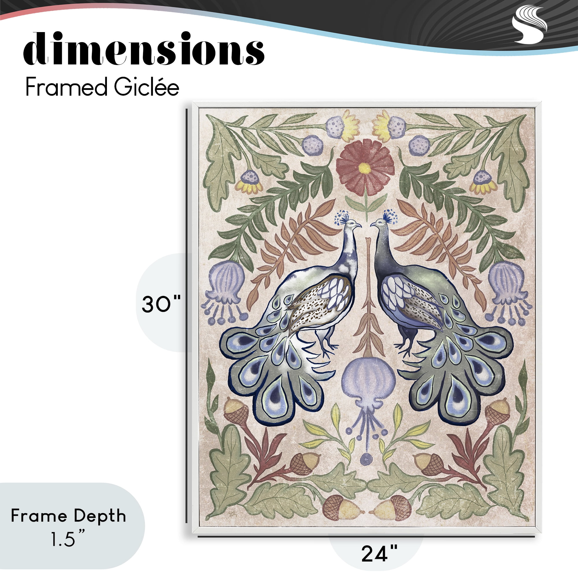Stupell Industries Symmetrical Peacock & Flower Pattern White Framed Giclee Art, design by Elizabeth Medley