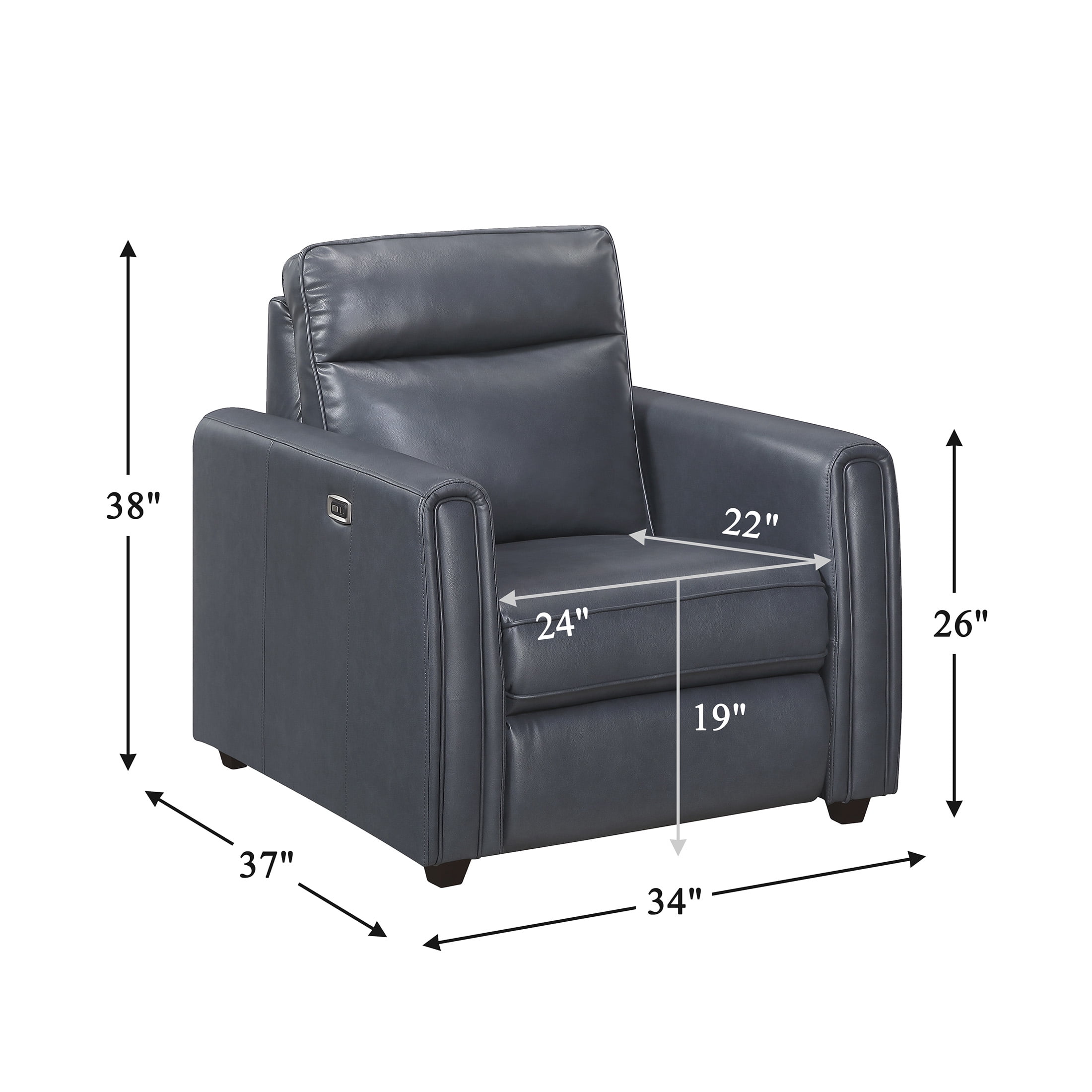 OakvillePark Ardena Faux Leather Power Reclining Chair with Rounded Track Arms, Zero Wall Recliner, Navy