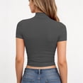 thumbnail image 5 of Womens Mock Neck Shirts 2026 Short Sleeve Tshirts Slim Fitted Dressy Casual Summer Basic Tees Dark Gray 3XL, 5 of 5