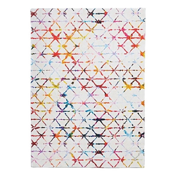 Linon Motif Printed Faux Rabbit Felix Polyester 3'x5' Accent Rug in Ivory