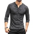 thumbnail image 1 of Haut Homme Col Rond Bouton Blouse Longue Bouton Blouse Homme Manches Automne T-Shirt Décontracté Slim, Noir, m, 1 of 5