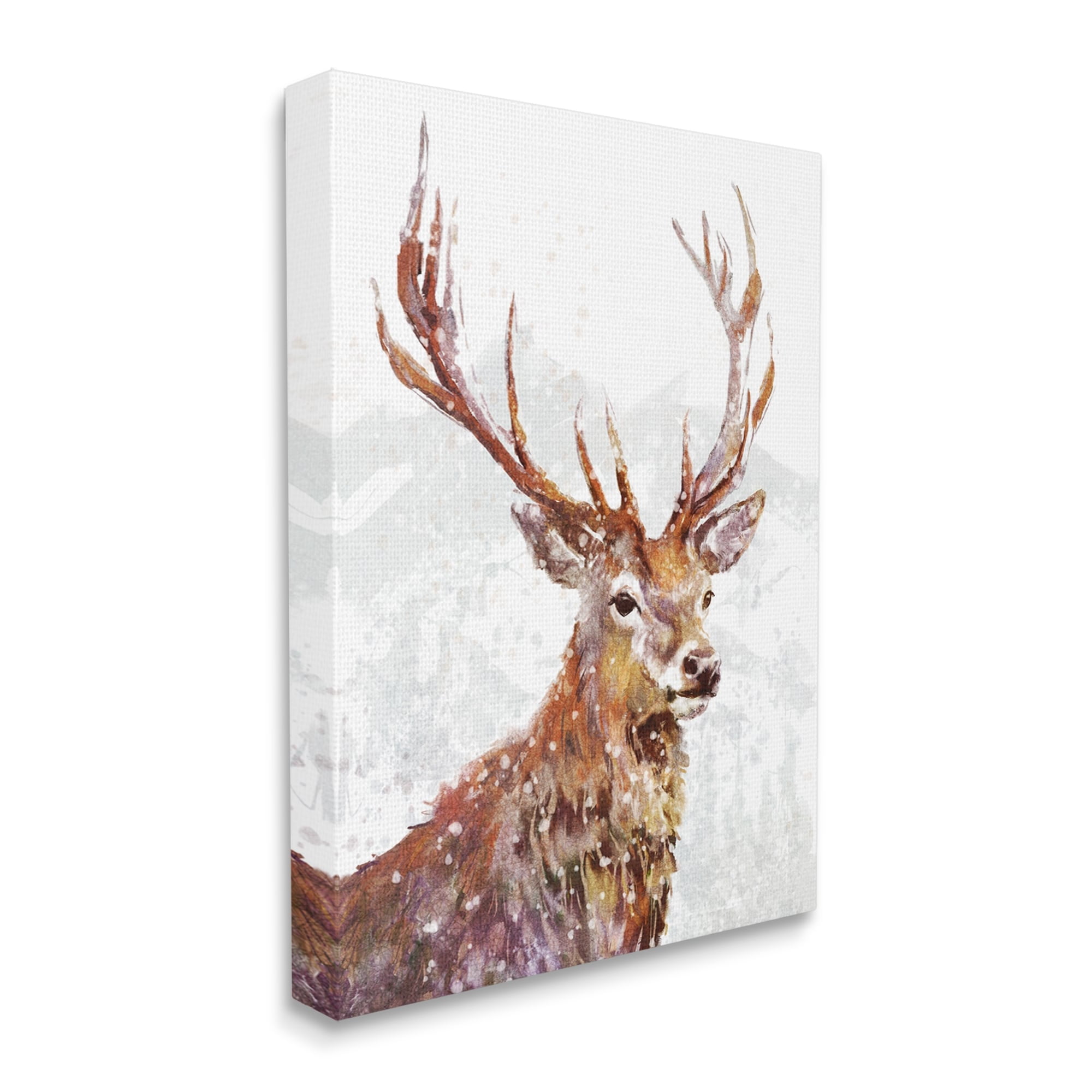 Stupell Industries Winter Deer Mountain Snowfall Holiday Painting Gallery Wrapped Canvas Print Wall Art