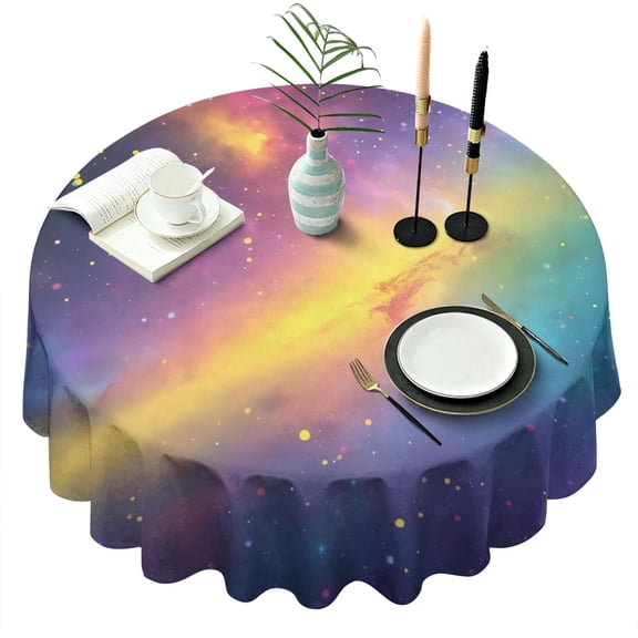 Colorful Galaxy Pattern Round Tablecloth 60"x60",Wrinkle Wipeable Table Cloth for Kitchen Dining Room Picnic Patio Party
