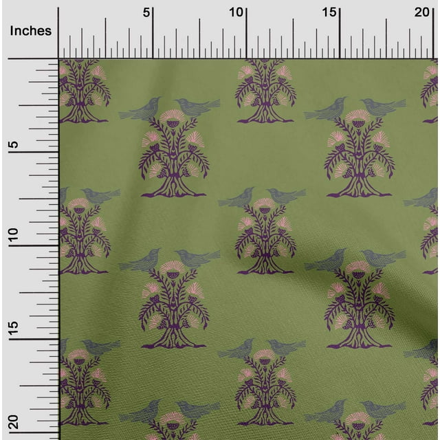 oneOone Polyester Lycra Fabric Bird & Tree Block Decor Fabric Printed BTY 56 Inch Wide