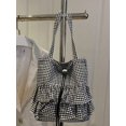 thumbnail image 7 of Blue Gingham Ruffle Tote Bag With Drawstring Closure Oversized Shoulder, 7 of 7