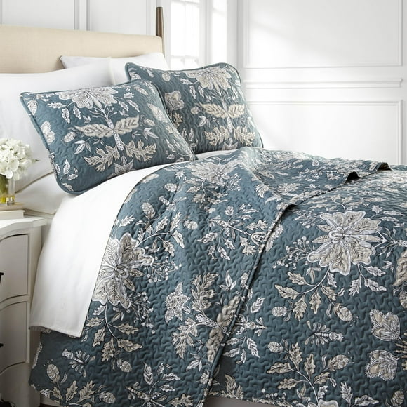 Southshore Fine Living, Inc. Ensemble de Literie Courtepointe Surdimensionnée pour Lit Simple, Ensemble de Courtepointe Simple TG/Simple avec Taie d'Oreiller Assortie, Ensemble de Couvre-Lit Courtepointe Floral Vintage de Jardin pour Lits Simple et Simple TG, Bleu Fumé