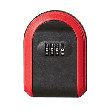 Key Safe Box Weatherproof 4 Digit Combination Outdoor Key Security Storage Case Key Lock Box Wall Mounted,Black & Red