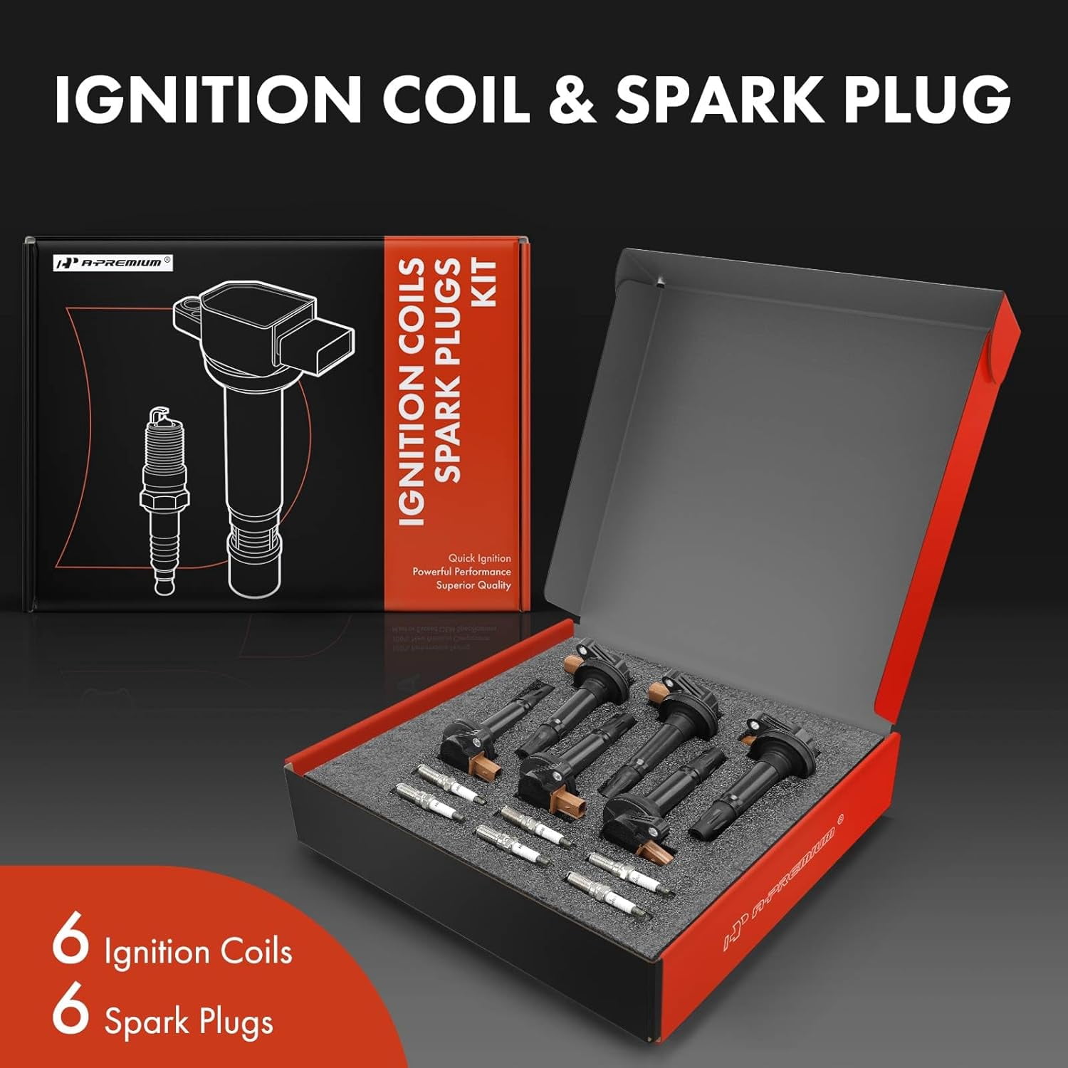 A-Premium Set of 6 Ignition Coil Pack and Iridium Spark Plugs Compatible with Ford F-150 F150, Explorer, Transit-150, Taurus, Expedition, Flex, Police Interceptor Sedan & Lincoln Navigator, MKS, MKT
