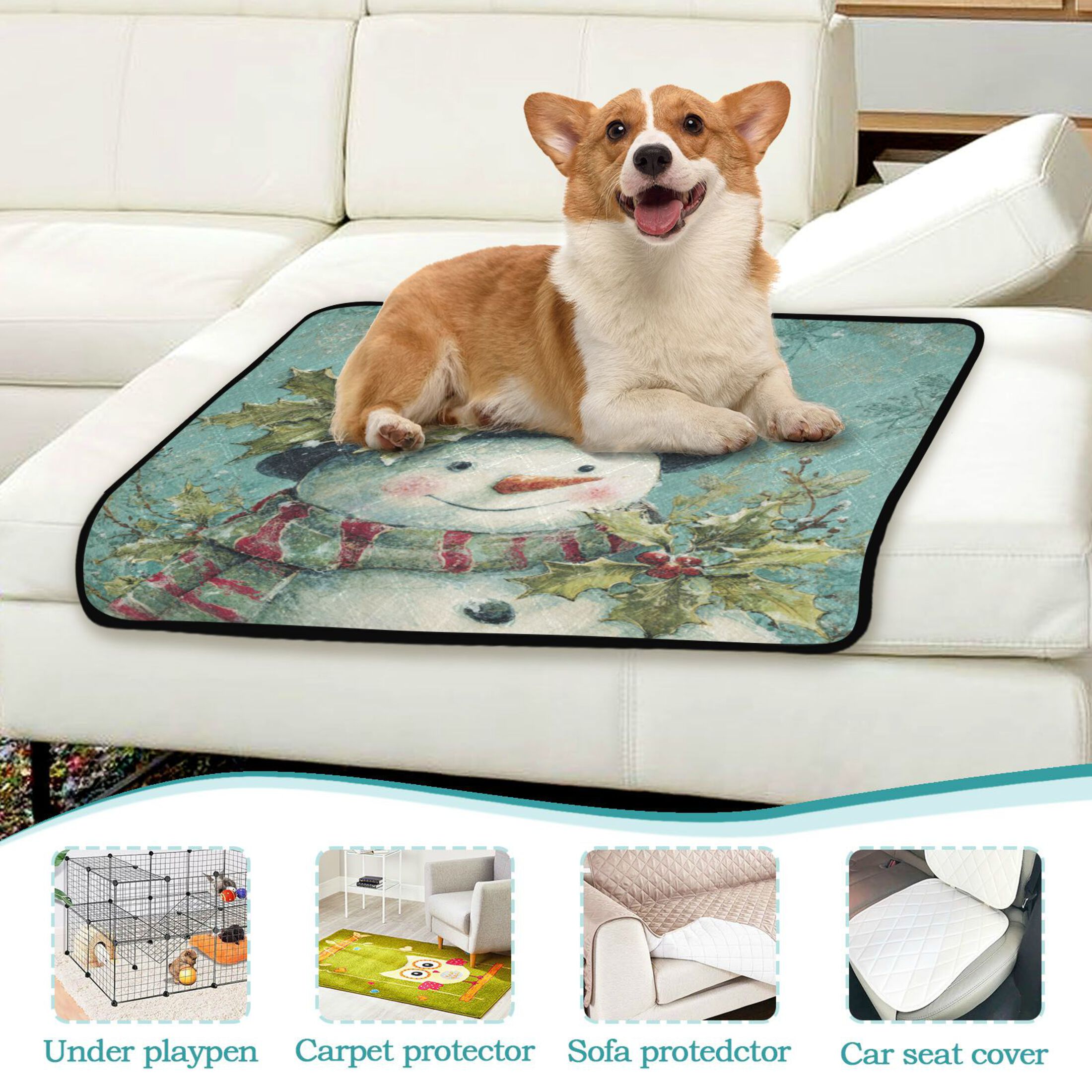 Qxltty Vintage Snowman Cat litter Pads Pet Set of 3 Diaper Mats Center Anti-leakage Layer Absorbent Soft and Comfortable