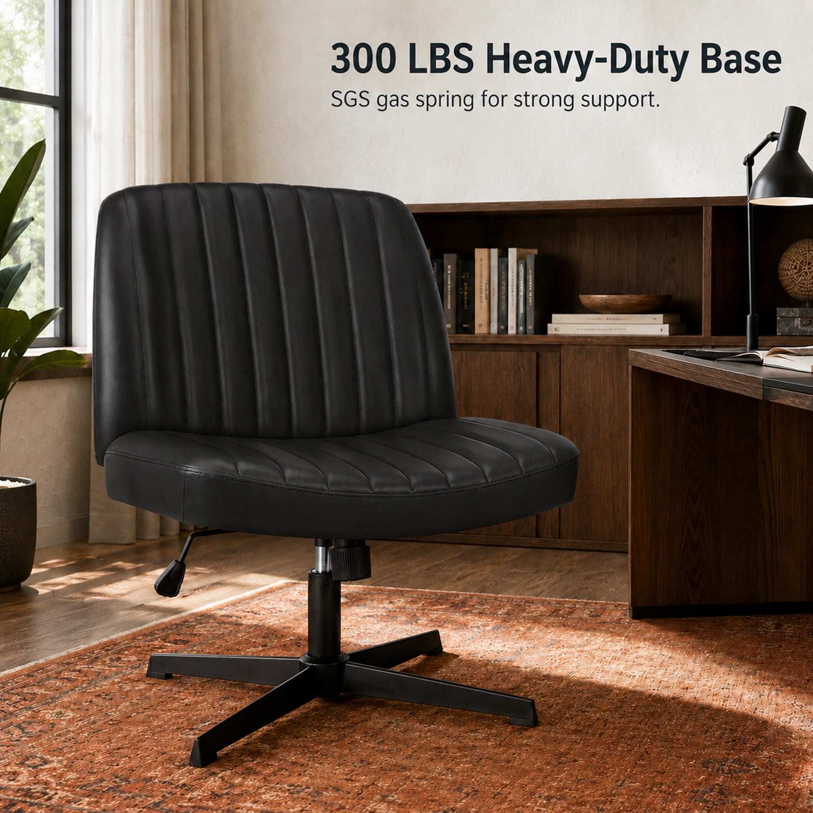 Alvantor Criss Cross Office Chair, No Wheels Armless Swivel, Wide Seat Criss Cross Chair for Home Office & Reading Room