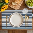 thumbnail image 4 of Blue Grey Beige Striped Placemats Set of 6, Farmhouse Vintage Stripe Placemats for Dining Table, Place Mats for Kitchen Tabletop, Waterproof Wipeable Dining Table Mats Set, 4 of 9