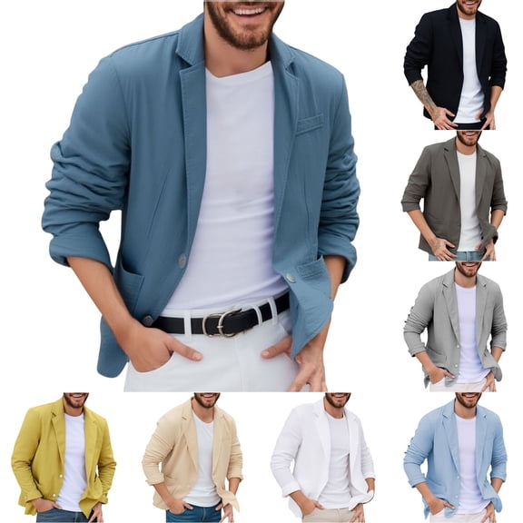 Miluxas Men's Cotton Linen Blazer Regular Fit Sport Coat Casual Suit Jacket Yellow XL(XL)