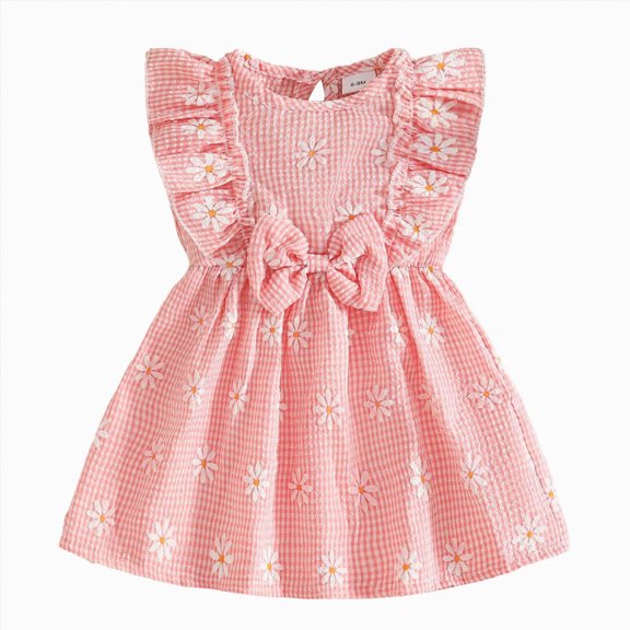 KPOPLK Infant Baby Girl Dress Toddler Girl Clothes Halter Backless Sleeveless Flower Plaid Summer Dresses for Girl 9 12 18 Months 2T 3T(18-24 Months,Pink)