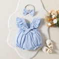 thumbnail image 6 of TOWED22 Baby Girl Romper Sleeveless Plaid Ruffle Baby Bubble Romper Bodysuit Jumpsuit Infant Girl Summer Clothes Blue,3-6 M, 6 of 7