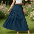 thumbnail image 5 of BRGZLK Women's Long Skirts Summer Solid Color Casual Elegant Smock Layered Tiered Maxi Skirt High Waisted A Line Flowy with Pockets, 5 of 6
