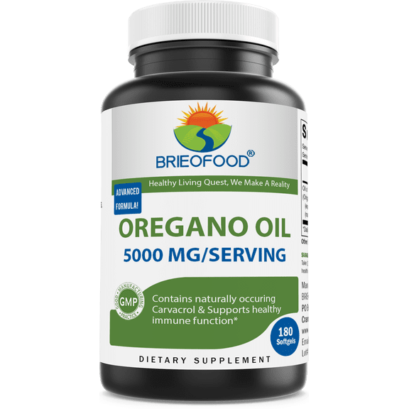 Brieofood Oregano Oil 5000mg/Serving - Contains Naturally Occuring Carvacrol - Healthy Immune Function - 180 Softgels