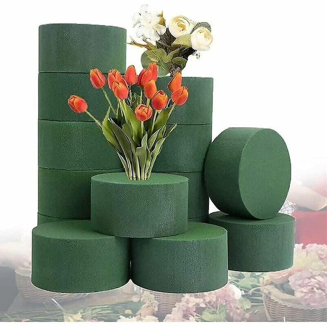 15 piezas de bloque de espuma floral, bloque de esponja de flor redonda, espuma verde para flores, espuma para arreglos florales, bandejas cilíndricas húmedas DIY, espuma floral para flo artificial