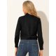 thumbnail image 5 of Chaqueta De Motociclista Con Bolsillos Planos Y Cuello Puntiagudo Casual Para Mujer Negro M, 5 of 6