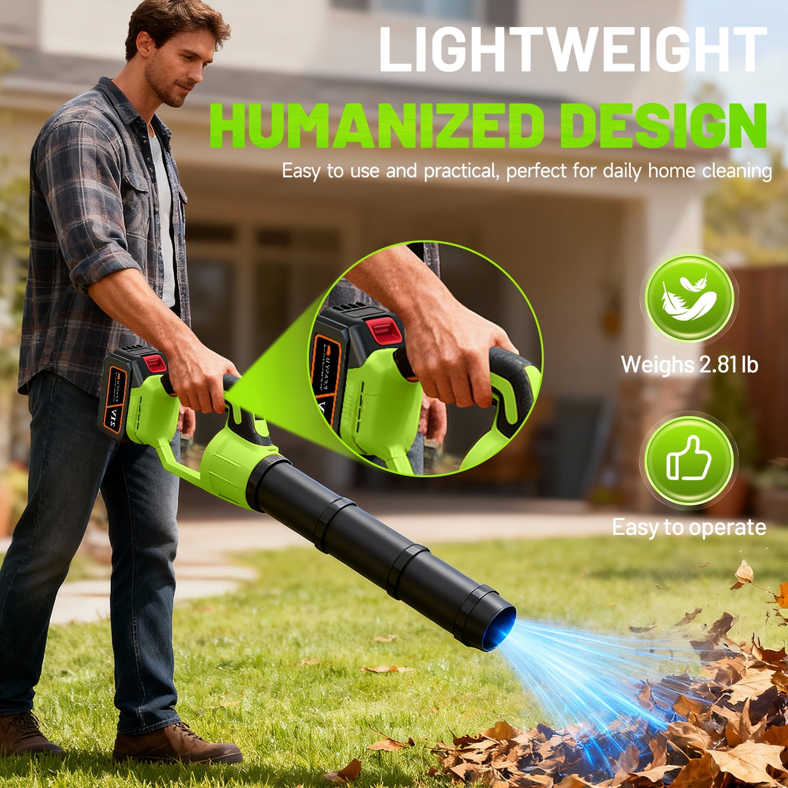 Leaf Blower Cordless, 2 x 4000mAh Batteries & Fast Charger Set, Variable Speed Mode, Lightweight Handheld Electric Leaf Blower for Lawn Care, Yard, Garden, Patio & Outdoor Cleanup
