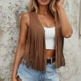 thumbnail image 2 of Women's Tassel Fringe Vest Sleeveless 70s Hippie Trim Western Cowgirl Jacket Open Front Country Concert Cardigan, 2 of 6
