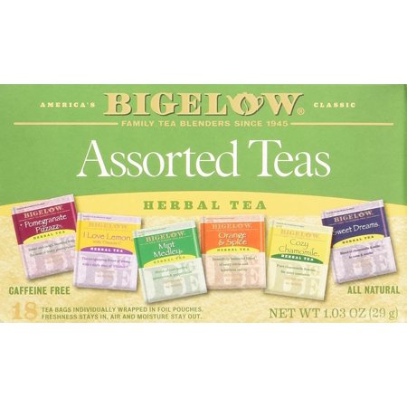 Bigelow Assorted Herbal Teas  18 Count  Pomegranate Pizzazz  Mint Medley  I Love Lemon  Cozy Chamomile  Orange & Spice and Sweet Dreams