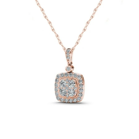 Imperial 1/2ct TW Diamond 10k Rose Gold Cluster Halo Necklace