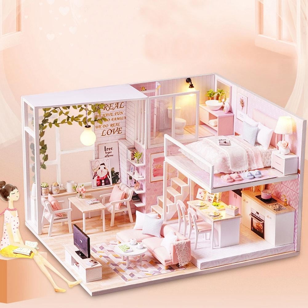 Domqga DIY Dollhouse Kit, 124 Mini Dollhouse Furniture Doll House Kit