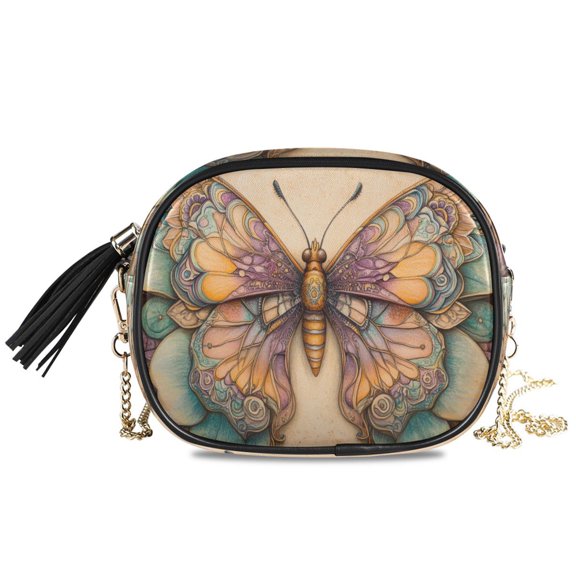 Womens Casual Chain Shoulder Bag Simple style Colorful Abstract Butterfly Crossbody Bag