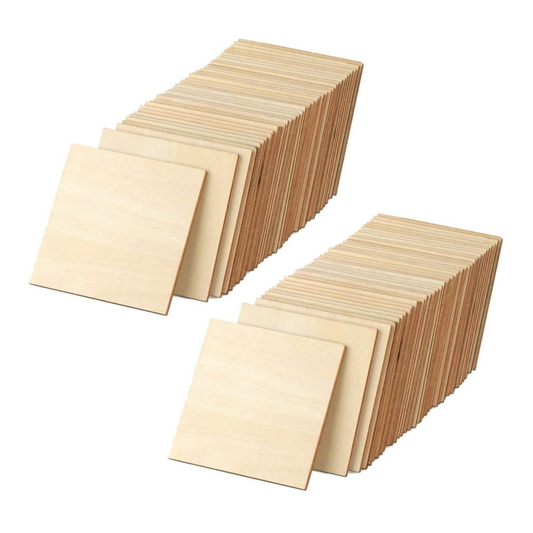 100 Pcs 4 inch Square Wood Pieces Unfinished Square Blank Wood, Natural Square Wooden Cutouts for DIY Crafts, Painting, Staining, Carving, Coasters Ma