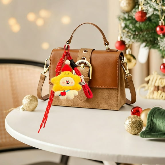 Kumdkd Christmas Gingerbread Keychain Pendant, Cute Velvet Bag Charm with Metal Ring, Holiday Keyring for Backpack Purse Decoration, Festive Gift Idea for Friends Family Colleagues