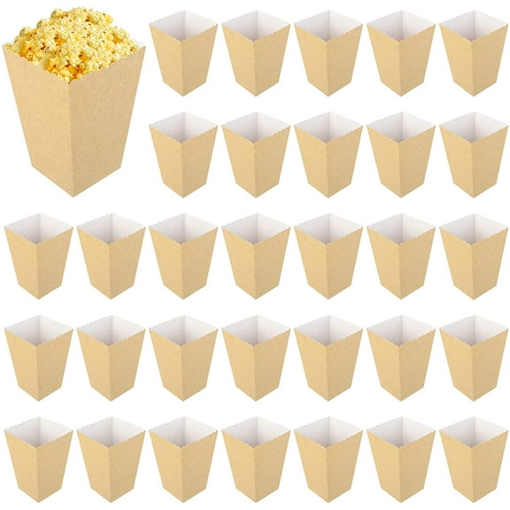40 Pcs Popcorn Boxes Kraft Paper Favour Food Grade Cardboard Candy Container Simple Design Party Treat For Fried Chicken French Fries Snacks (HR-PopcornBox-020)