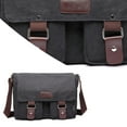 thumbnail image 3 of Canvas Messenger Bag Vintage Laptop Shoulder Bag Military Crossbody Bag - black, 3 of 5